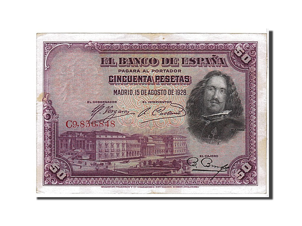 Billet, Espagne, 50 Pesetas, 1928, TTB+