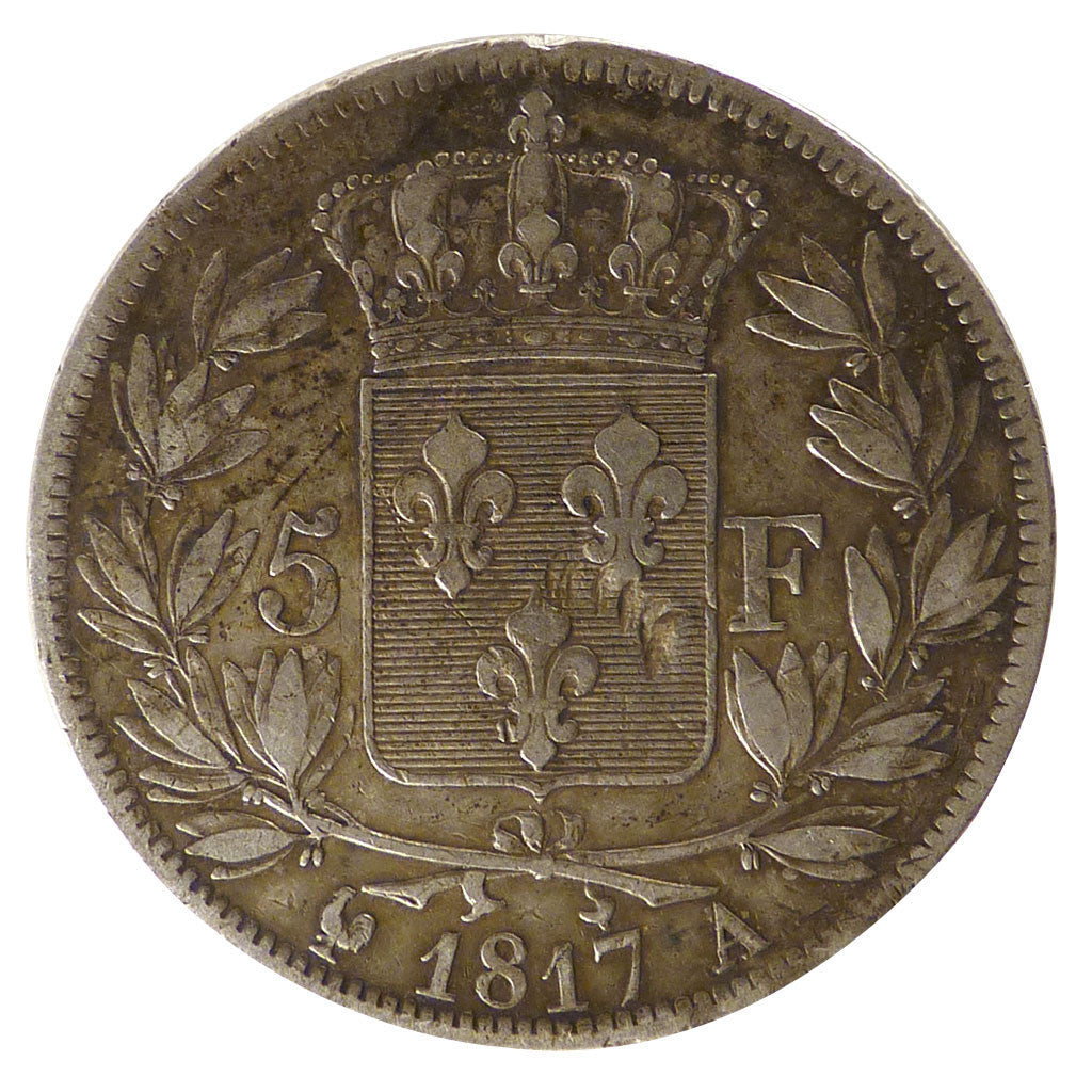 FRANCE, Louis XVIII, 5 Francs, 1817, Paris, KM #711.1, EF(40-45), Silver,...