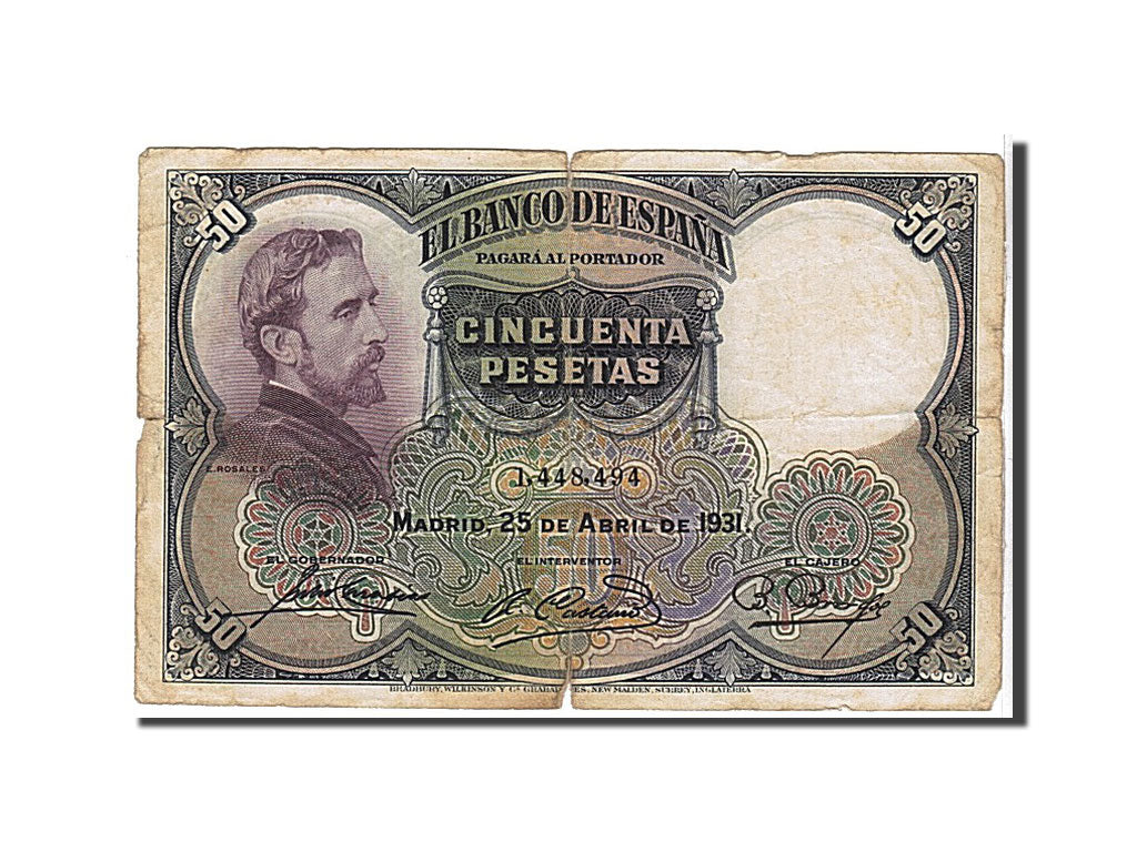 Spain, 50 Pesetas, 1931, KM #82, VG(8-10), I448494
