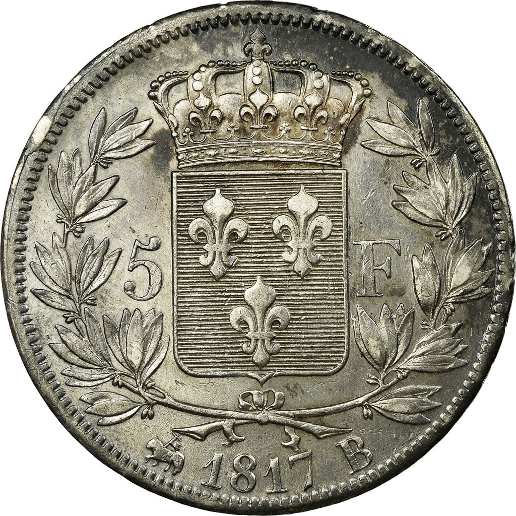 Moneta, Francia, Louis XVIII, Louis XVIII, 5 Francs, 1817, Rouen, BB+, Argento