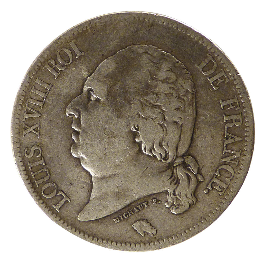 FRANCE, Louis XVIII, 5 Francs, 1817, Lille, VF(30-35), Silver, Gadoury #614,...