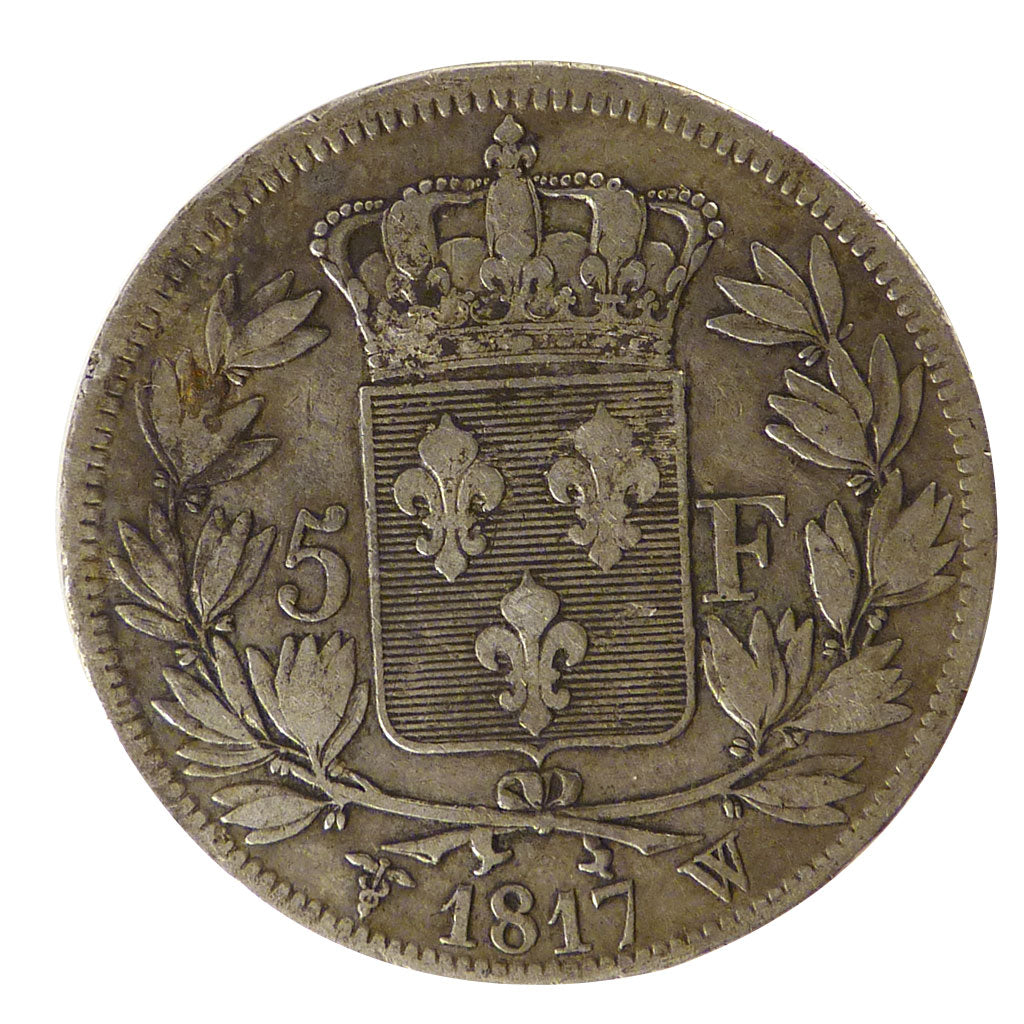 FRANCE, Louis XVIII, 5 Francs, 1817, Lille, VF(30-35), Silver, Gadoury #614,...