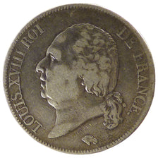 FRANCE, Louis XVIII, 5 Francs, 1819, Rouen, KM #711.2, EF(40-45), Silver,...