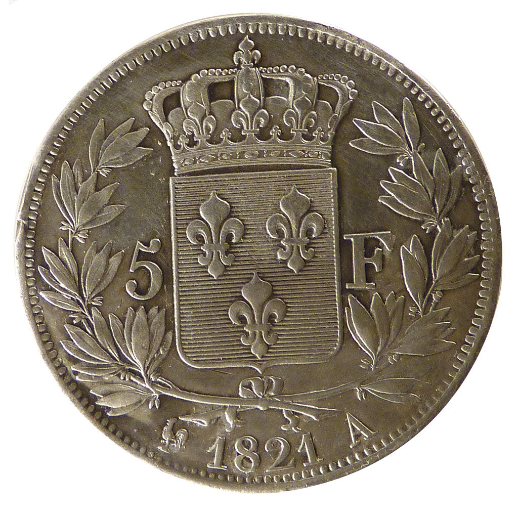 FRANCE, Louis XVIII, 5 Francs, 1821, Paris, KM #711.1, AU(50-53), Silver,...