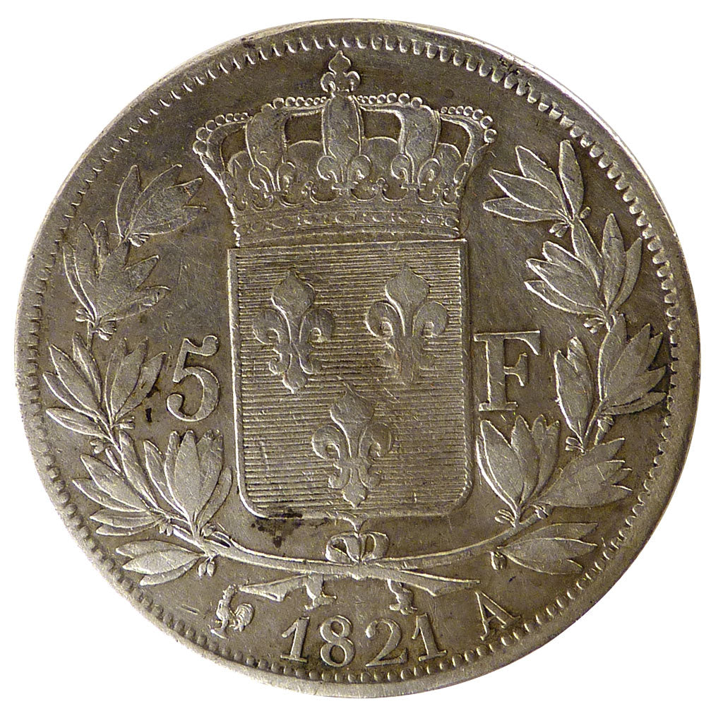 FRANCE, Louis XVIII, 5 Francs, 1821, Paris, KM #711.1, VF(30-35), Silver,...