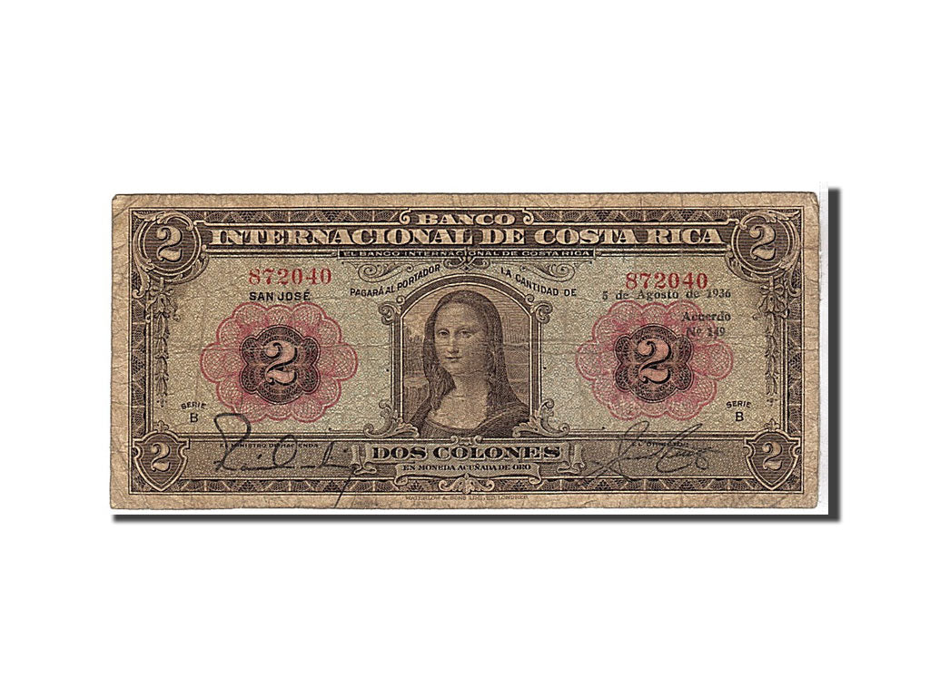 Costa Rica, 2 Colones, 1936, KM #167a, VF(20-25), 872040
