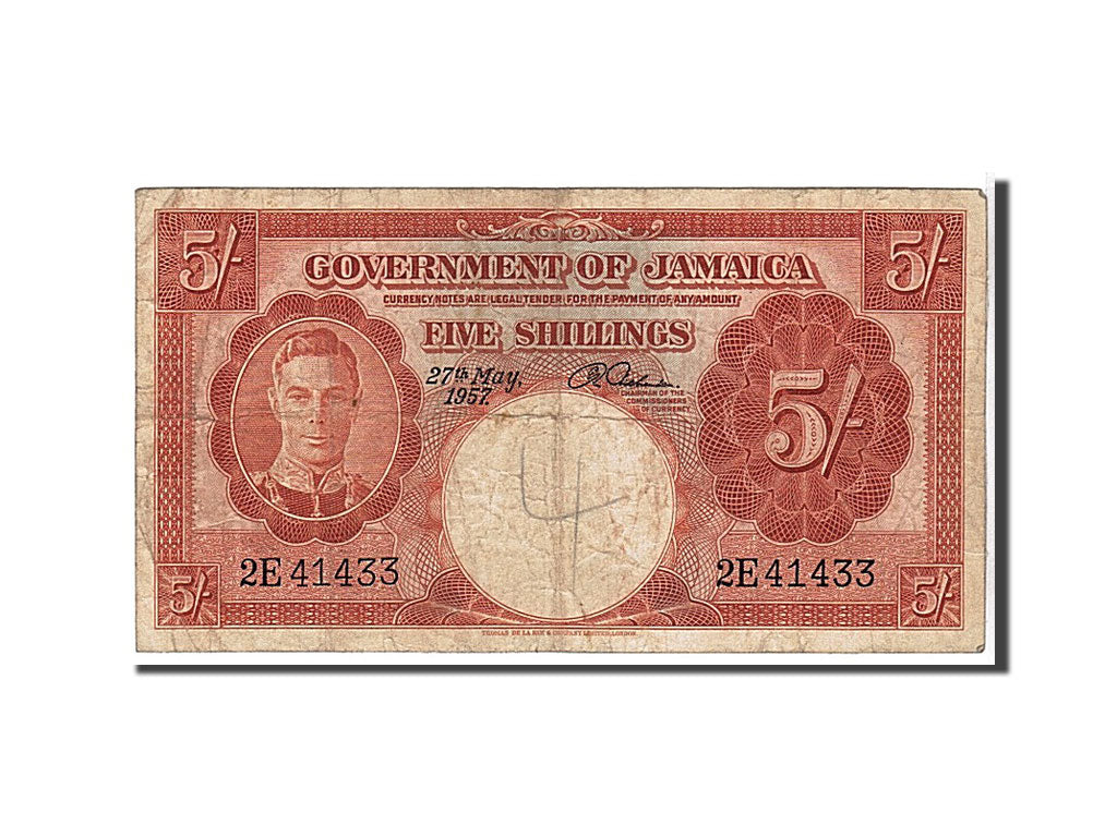 Jamaica, 5 Shillings, 1957, KM #37b, VF(30-35), 2E41433