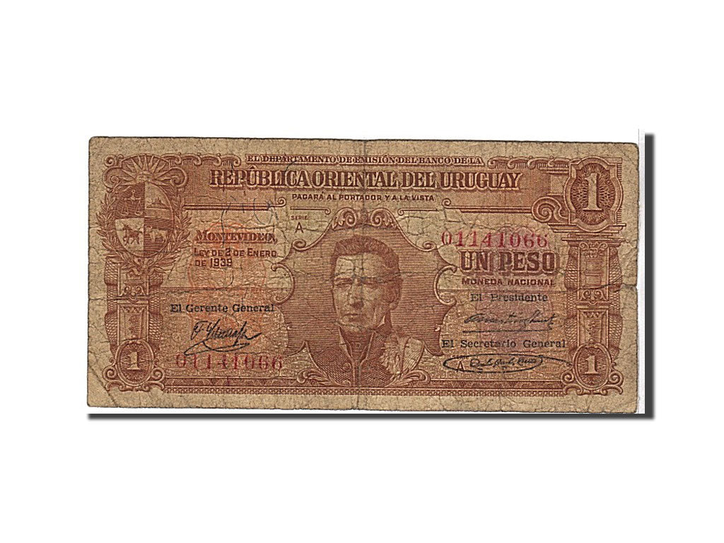 Uruguay, 1 Peso, 1939, KM #35a, VF(20-25), 01141066
