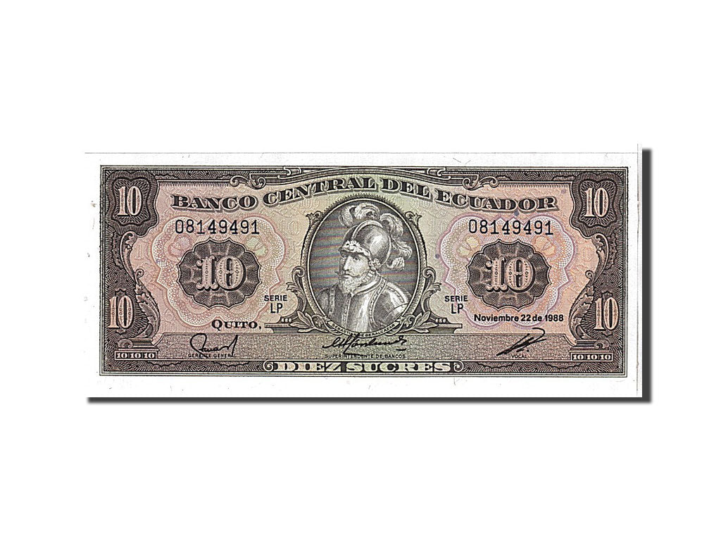 Banknote, Ecuador, 10 Sucres, 1988, KM:121, UNC(65-70)
