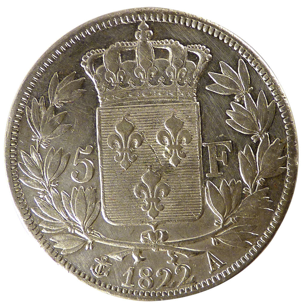 FRANCE, Louis XVIII, 5 Francs, 1822, Paris, KM #711.1, EF(40-45), Silver,...