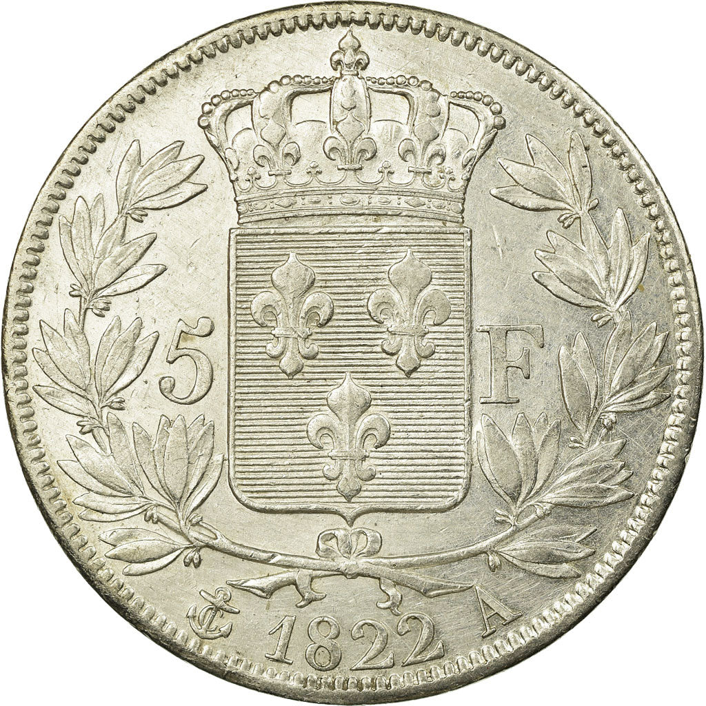 France, Louis XVIII, 5 Francs, 1822, Paris, Argent, SUP, Gadoury:614