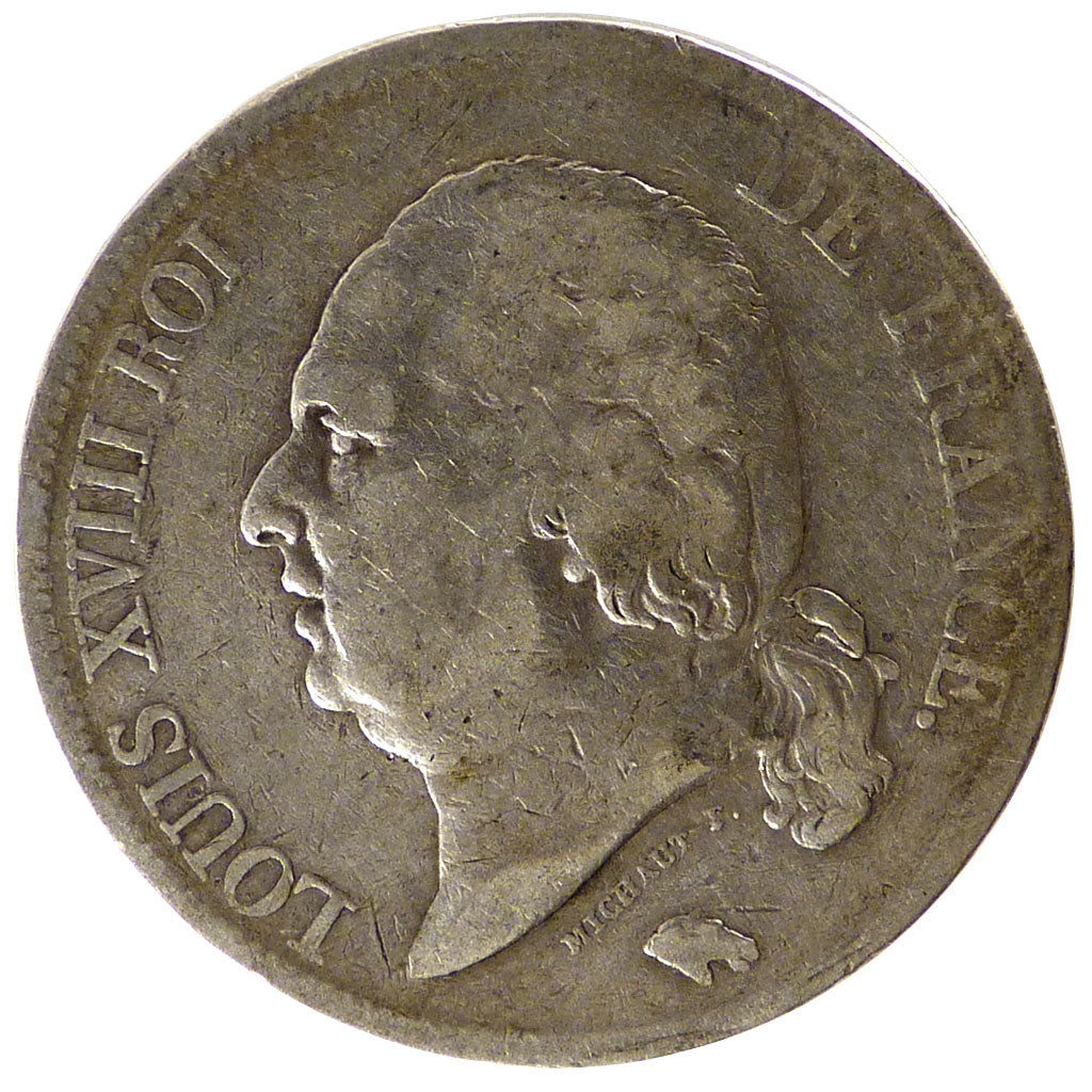 FRANCE, Louis XVIII, 5 Francs, 1822, Lille, VF(20-25), Silver, Gadoury #614,...