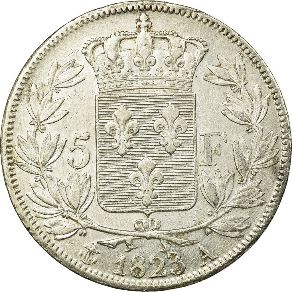 Coin, France, Louis XVIII, Louis XVIII, 5 Francs, 1823, Paris, AU(55-58)