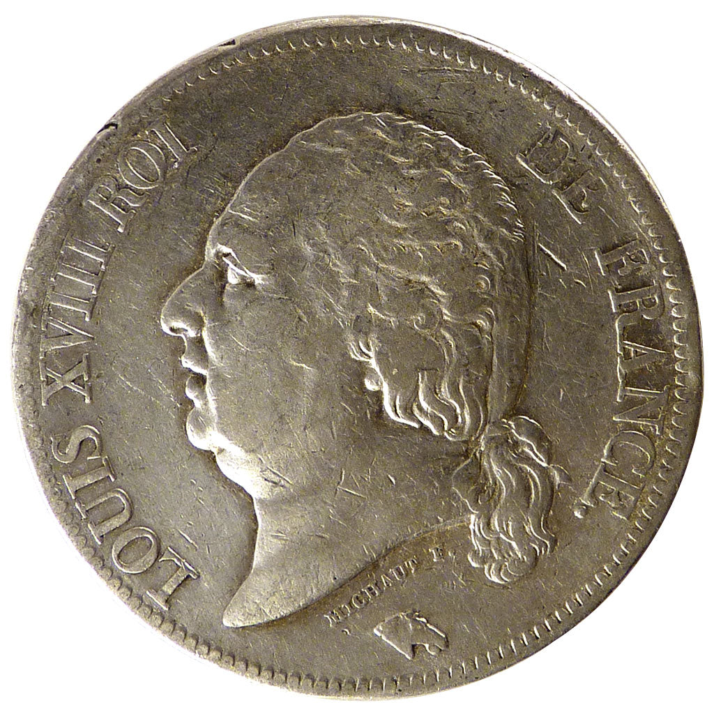 FRANCE, Louis XVIII, 5 Francs, 1823, Paris, KM #711.1, VF(20-25), Silver,...