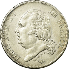 Francia, Louis XVIII, 5 Francs, 1824, Paris, Plata, MBC+, Gadoury:614, KM:711.1