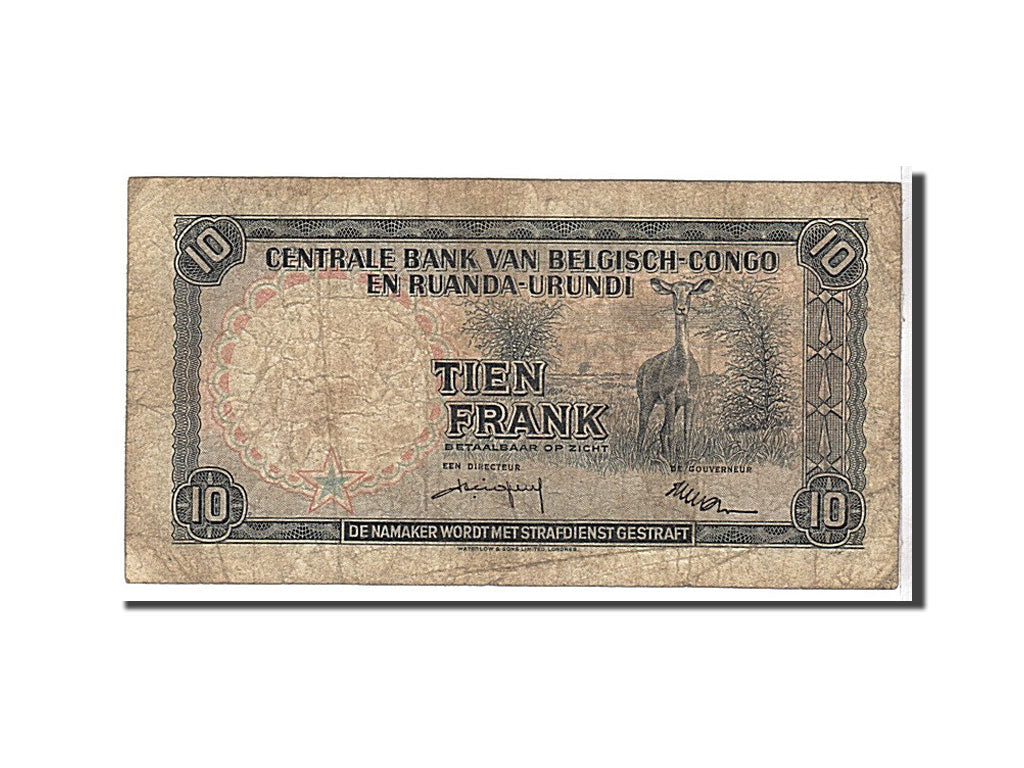 Belgian Congo, 10 Francs, 1959, KM #30b, VF(20-25), BU920498