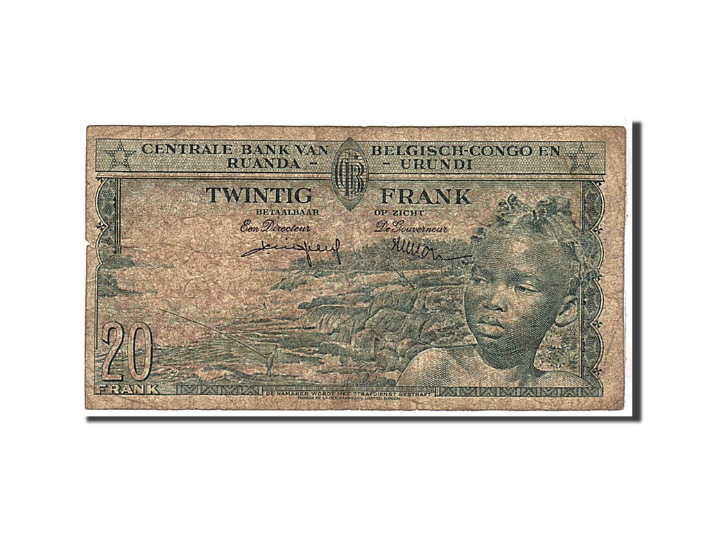 Belgian Congo, 20 Francs, 1959, KM #31, VF(20-25), AU936206