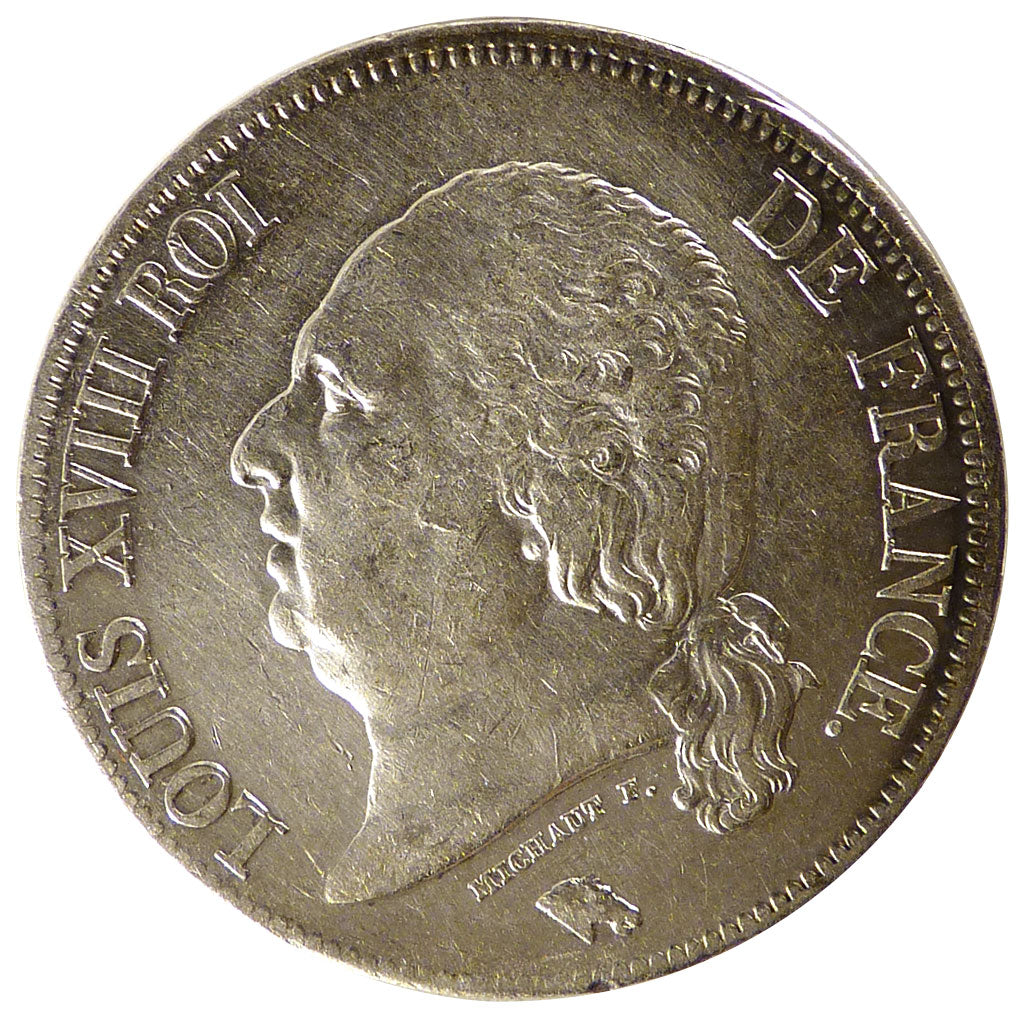 FRANCE, Louis XVIII, 5 Francs, 1824, Paris, KM #711.1, EF(40-45), Silver,...