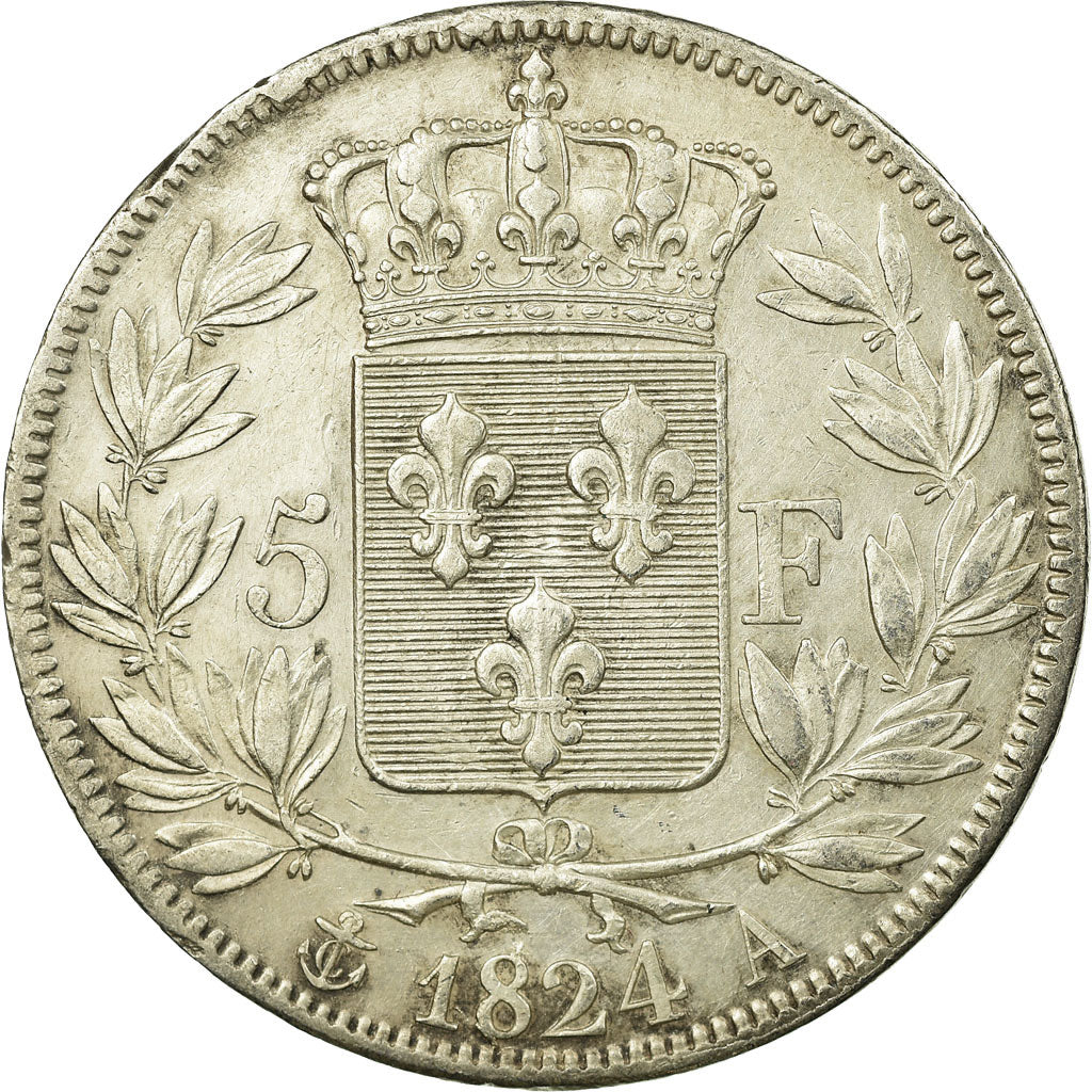 Moneta, Francia, Louis XVIII, Louis XVIII, 5 Francs, 1824, Paris, SPL-, Argento