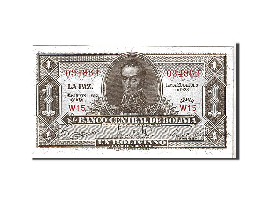 Banknote, Bolivia, 1 Boliviano, 1952, KM:128c, UNC(65-70)