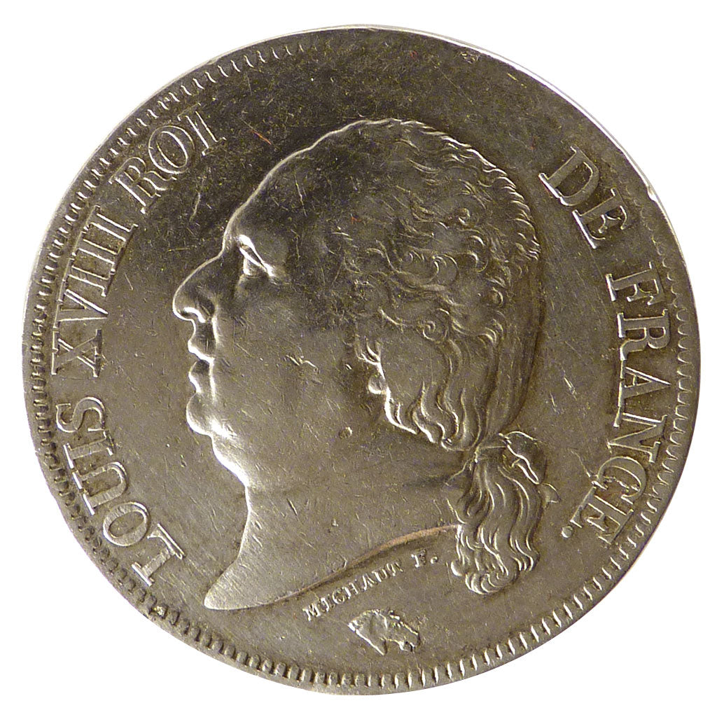 FRANCE, Louis XVIII, 5 Francs, 1824, Rouen, VF(30-35), Silver, Gadoury #614,...