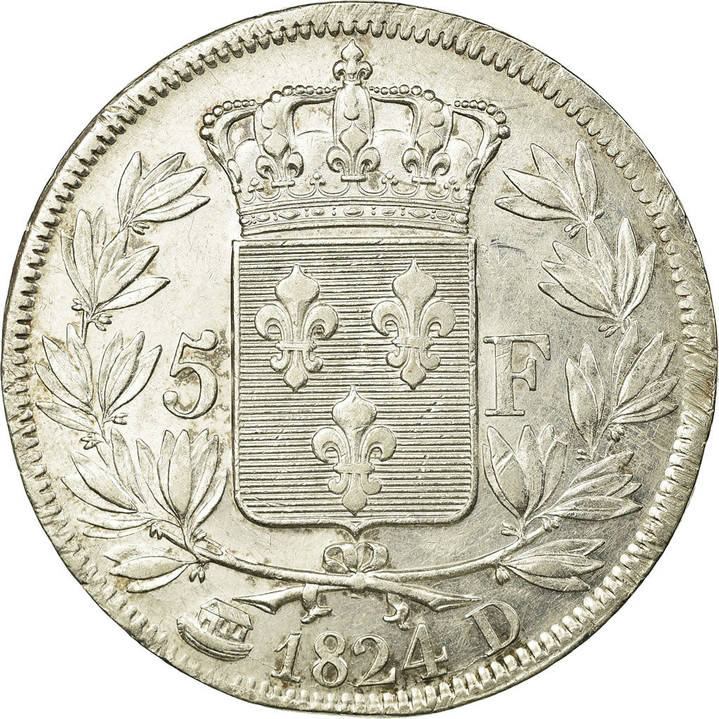 Munten, Frankrijk, Louis XVIII, 5 Francs, 1824, Lyon, PR, Zilver, Gadoury:614