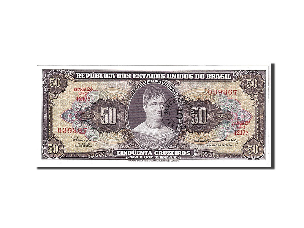 Banknote, Brazil, 5 Centavos on 50 Cruzeiros, 1966, KM:184a, UNC(65-70)