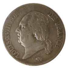Francia, Louis XVIII, 5 Francs, 1824, Lyon, MB+, Argento, Gadoury:614