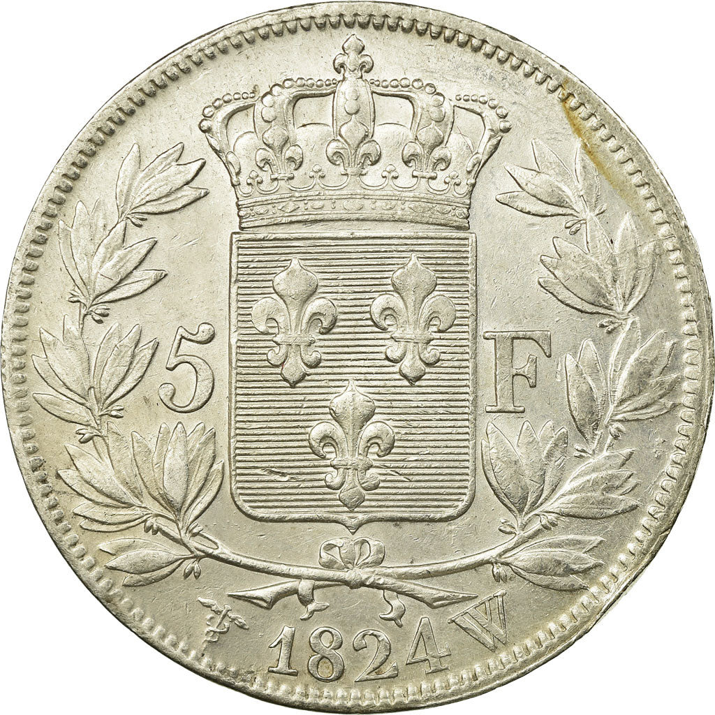 Francia, Louis XVIII, 5 Francs, 1824, Lille, Argento, SPL-, Gadoury:614