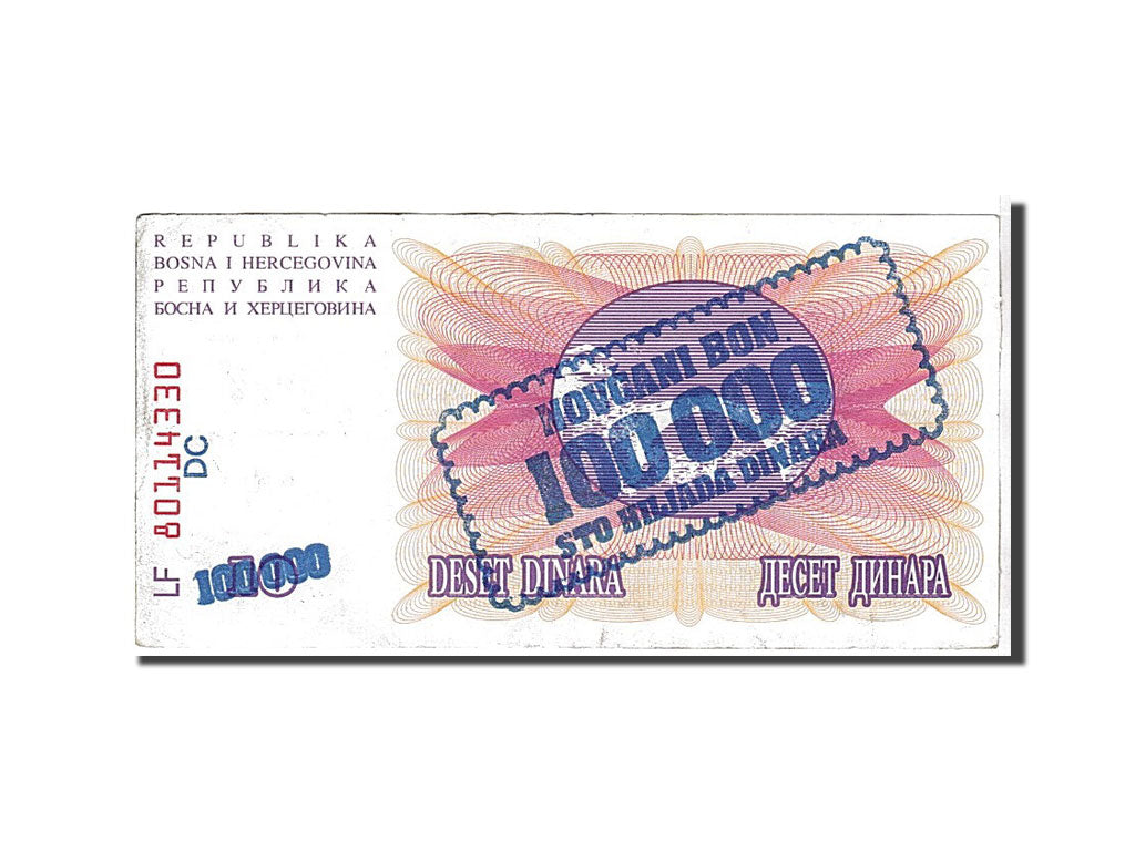 Billet, Bosnia - Herzegovina, 100,000 Dinara, 1993, KM:34a, TTB