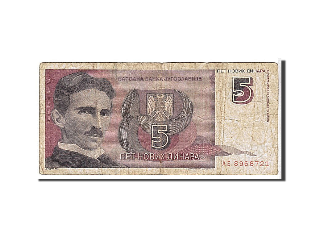Billete, 5 Novih Dinara, 1994, Yugoslavia, BC+