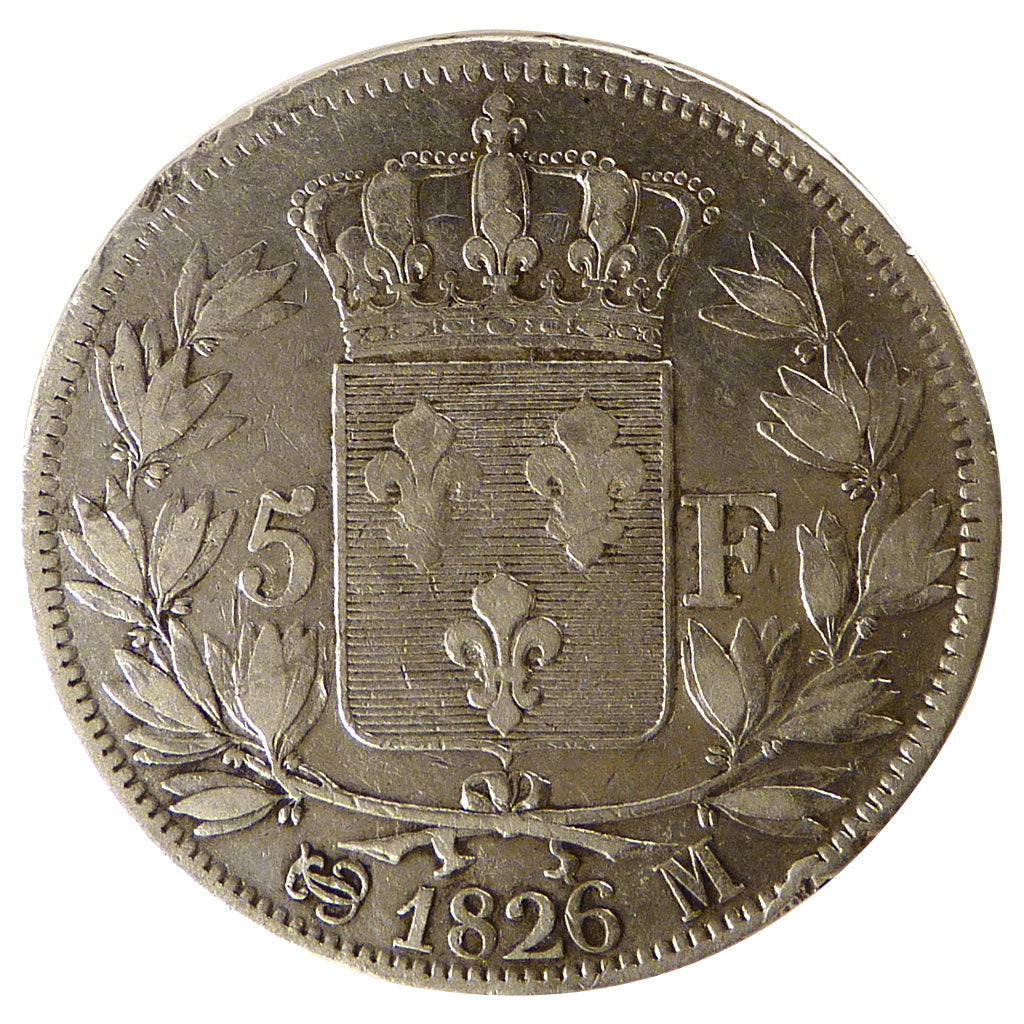 FRANCE, Charles X, 5 Francs, 1826, Toulouse, KM #720.9, VF(20-25), Silver,...