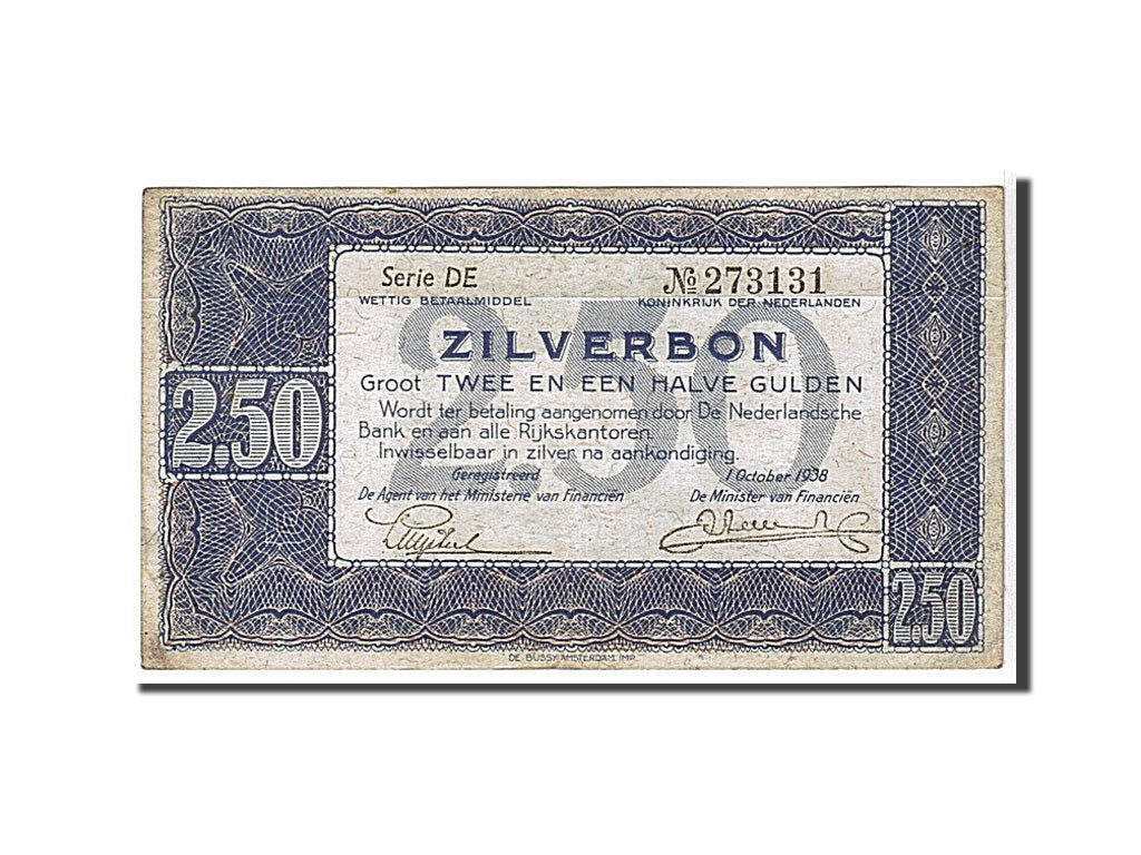 Billete, 2 1/2 Gulden, 1938, Países Bajos, MBC