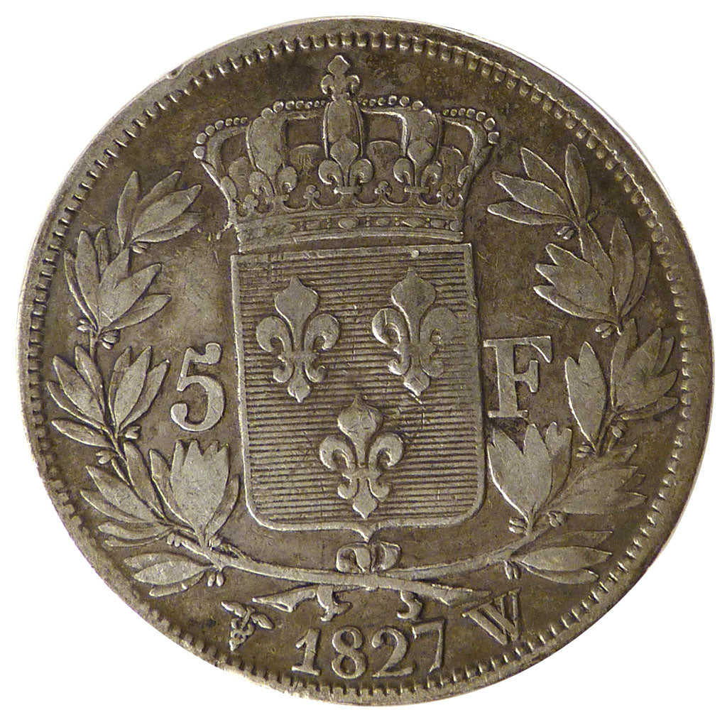 FRANCE, Charles X, 5 Francs, 1827, Lille, KM #728.13, VF(30-35), Silver,...