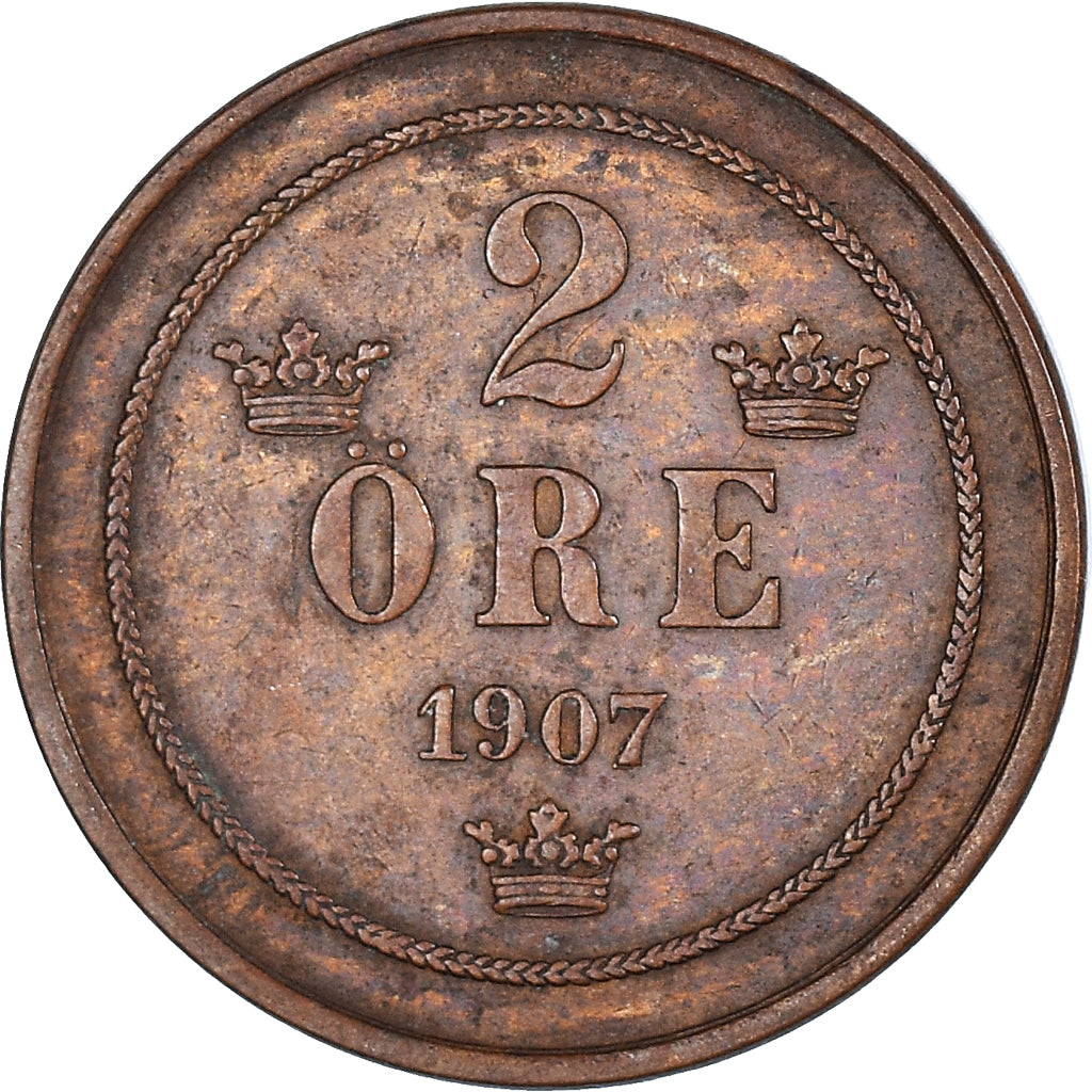 Moneta, Svezia, 2 Öre, 1907