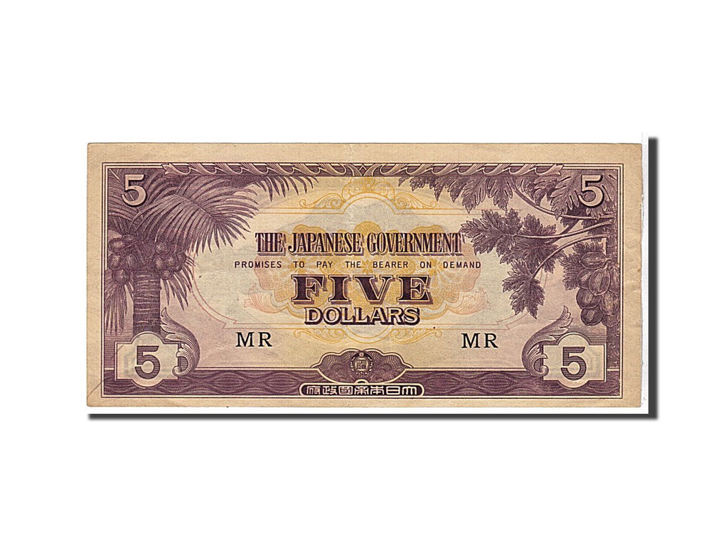 Malaya, 5 Dollars, 1942, KM #M6c, AU(50-53), MR