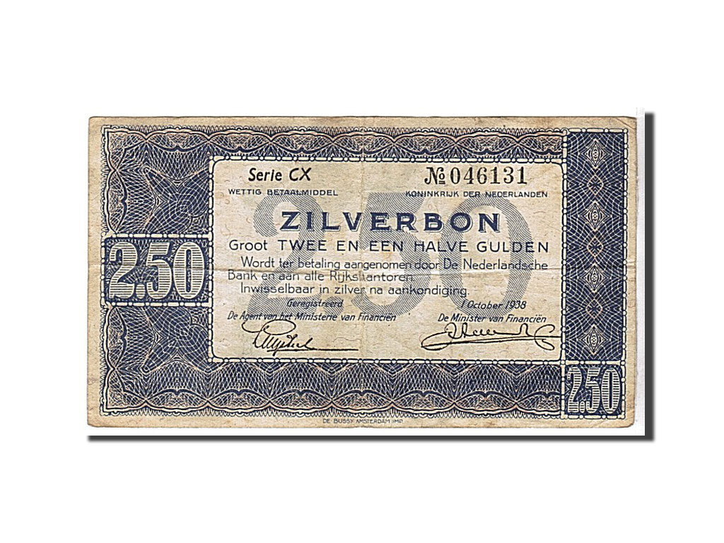 Netherlands, 2 1/2 Gulden, 1938, KM #62, EF(40-45), CX046131