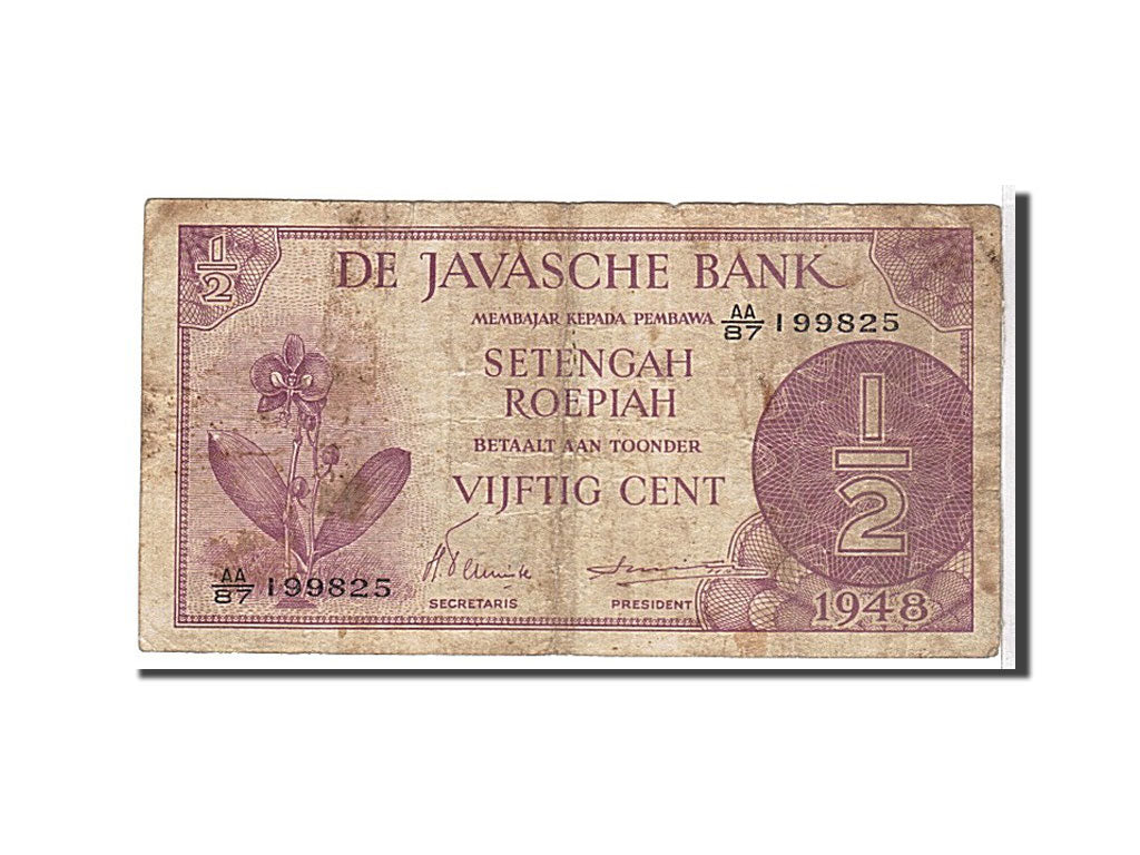 Netherlands Indies, 1/2 Gulden, 1948, KM #97, VF(20-25), AA87199825