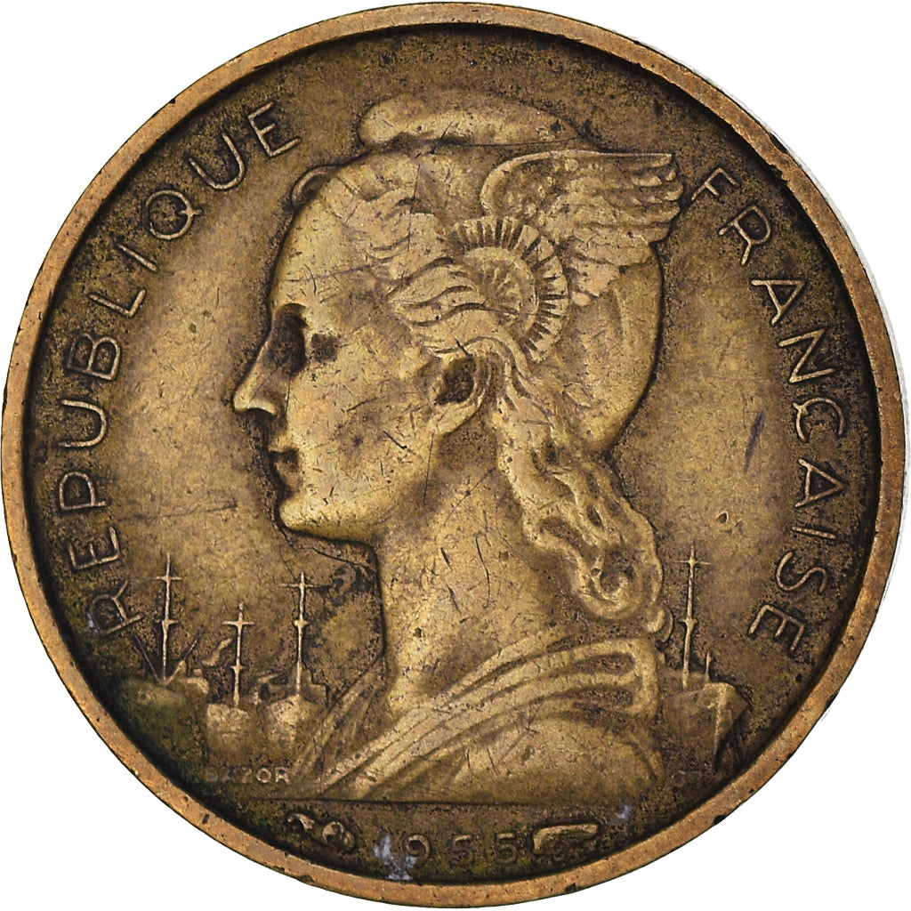 Münze, Réunion, 10 Francs, 1955, S+, Aluminum-Bronze, KM:10