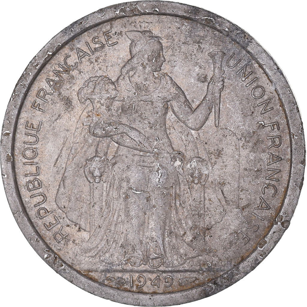 Coin, New Caledonia, 2 Francs, 1949, Paris, VG(8-10), Aluminum, KM:3