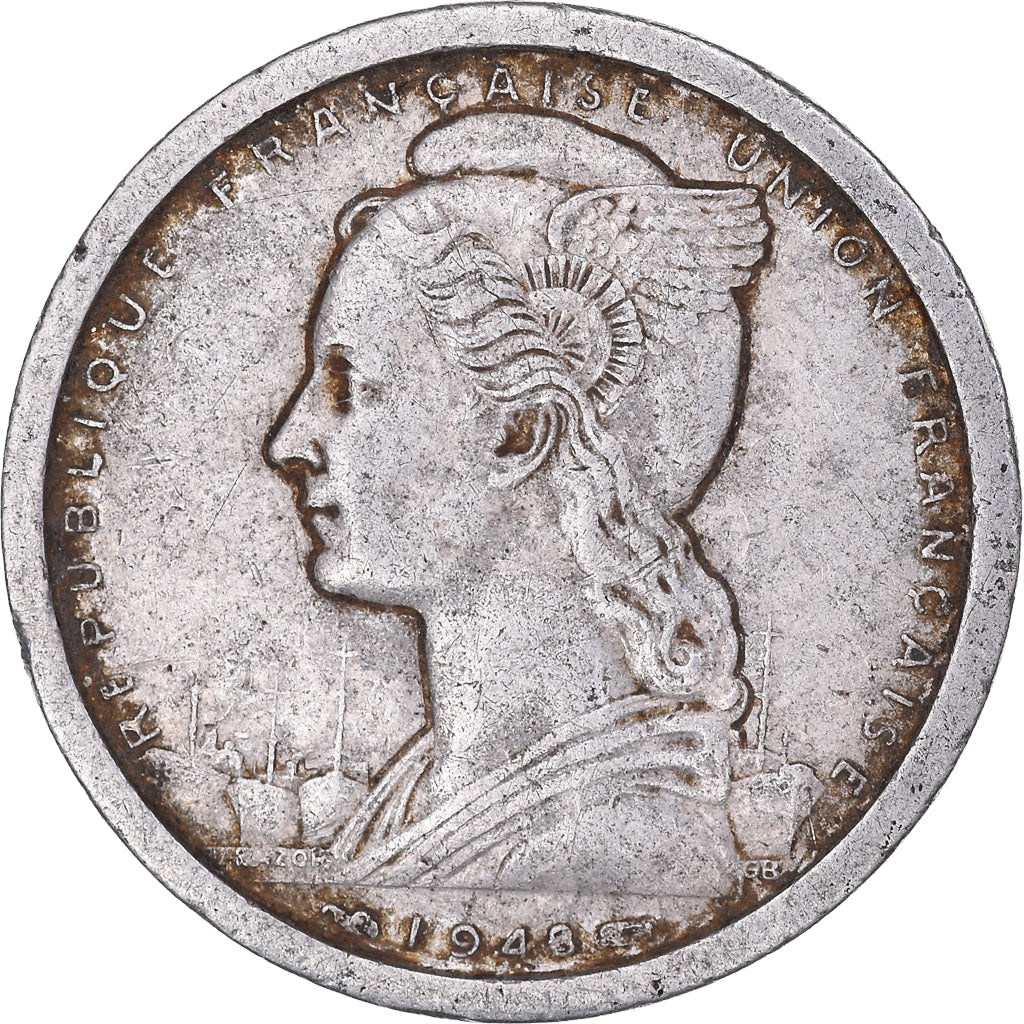 Moneta, Madagascar, 2 Francs, 1948, Paris, BB, Alluminio, KM:4