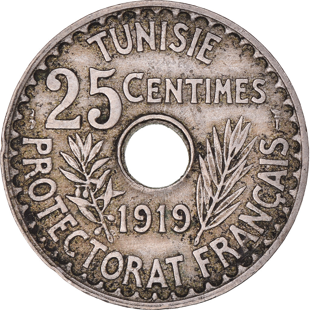 Coin, Tunisia, Muhammad al-Nasir Bey, 25 Centimes, 1919, Paris, AU(50-53)