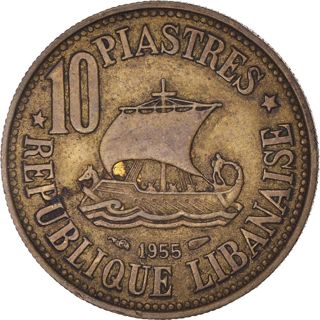 Moneta, Libano, 10 Piastres, 1955, Paris, BB, Alluminio-bronzo, KM:23