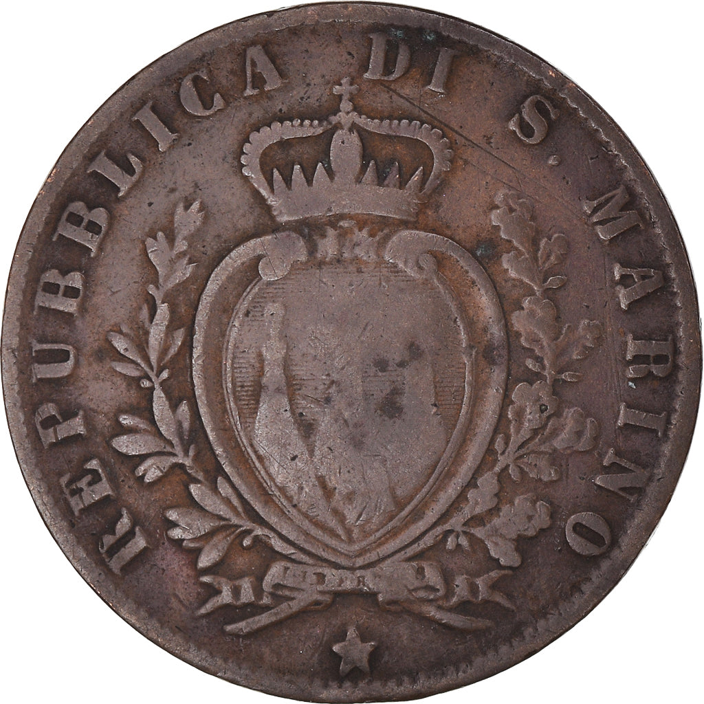 Coin, San Marino, 5 Centesimi, 1894, Rome, VF(30-35), Copper, KM:1