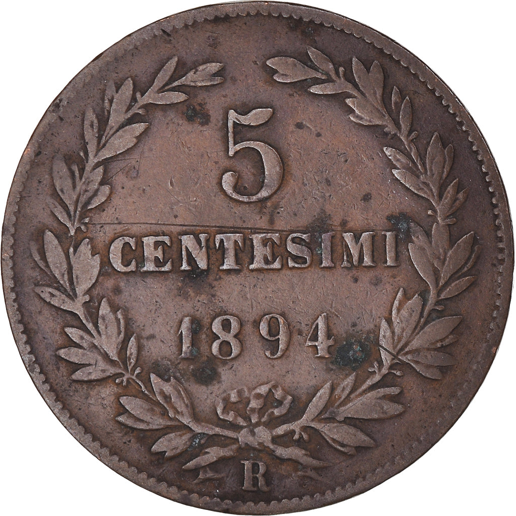 Coin, San Marino, 5 Centesimi, 1894, Rome, VF(30-35), Copper, KM:1