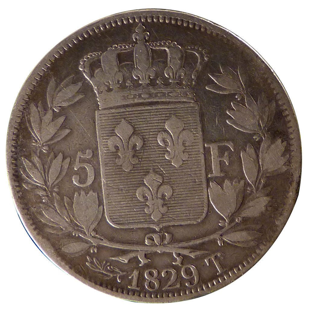 FRANCE, Charles X, 5 Francs, 1829, Nantes, KM #728.12, VF(20-25), Silver,...
