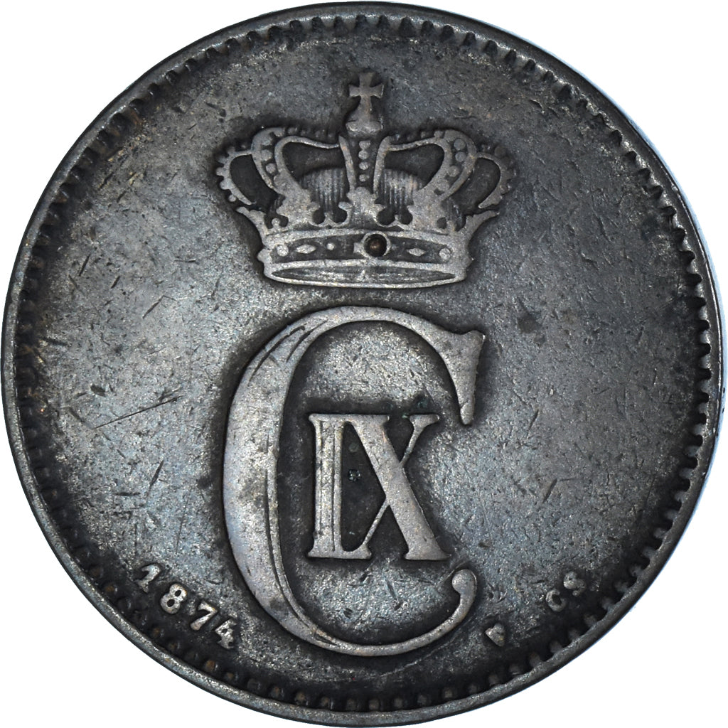Munten, Denemarken, Christian IX, 2 Öre, 1874, Copenhagen, Dauphins, ZF