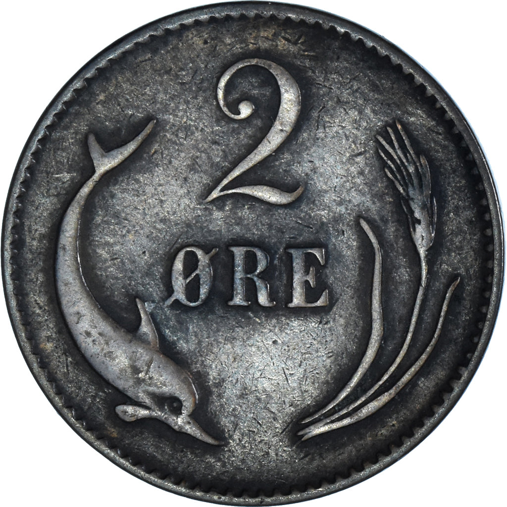 Munten, Denemarken, Christian IX, 2 Öre, 1874, Copenhagen, Dauphins, ZF