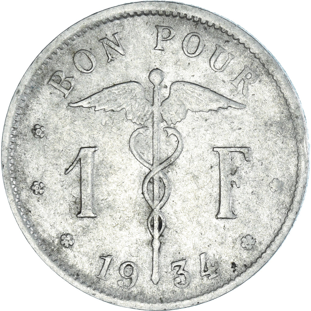 Monnaie, Belgique, Albert I, Franc, 1934, Bruxelles, Bon pour 1 Franc, TB+