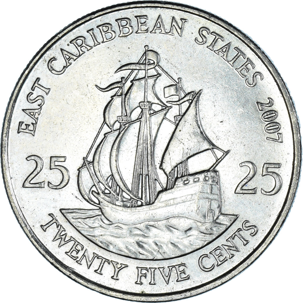Coin, East Caribbean States, Elizabeth II, 25 Cents, 2007, British Royal Mint